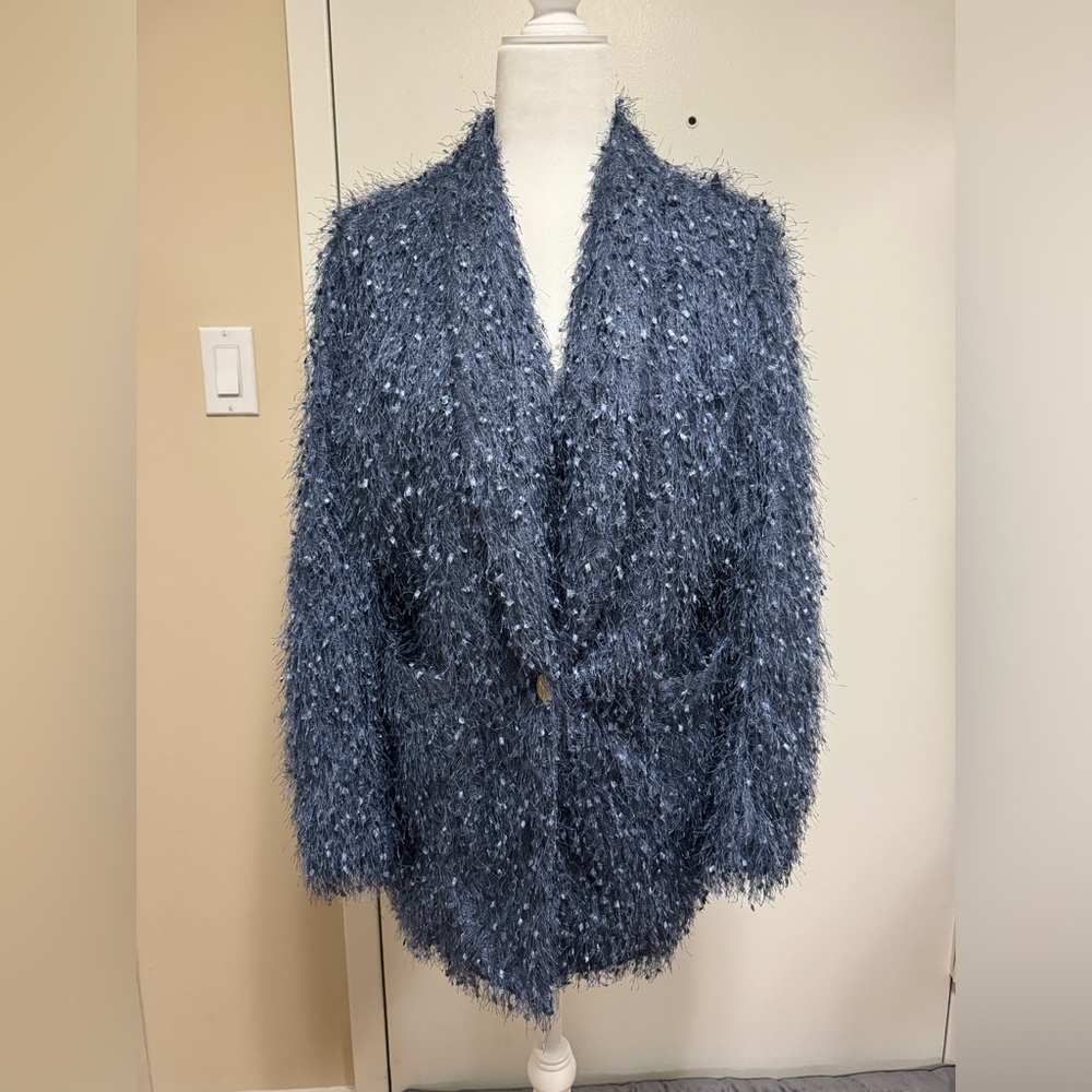 Beautiful blue blazer with flecks of ribbon fabric
